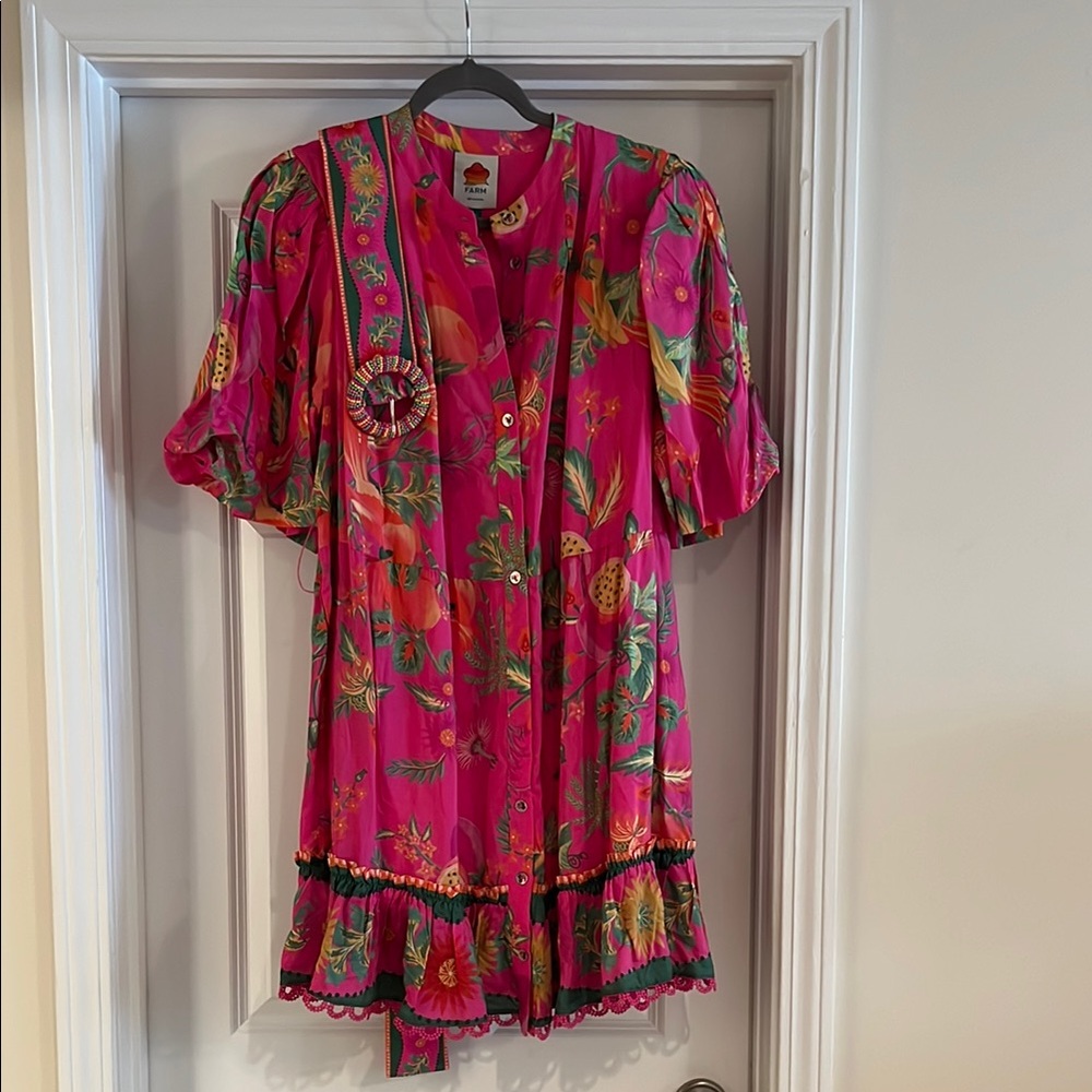 FARM RIO Pink Delicate Fruit Garden Mini Dress